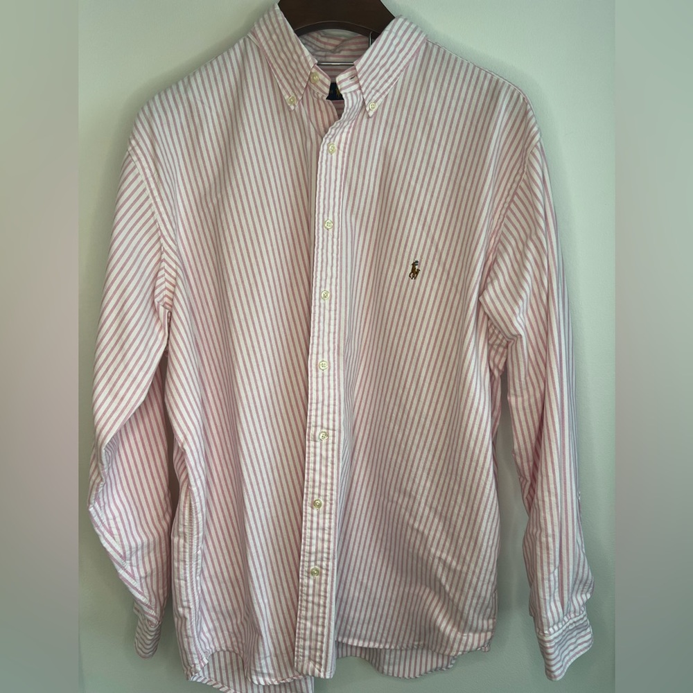 Ralph Lauren 2XB, men’s shirt, pink and white stripe long sleeve button down
